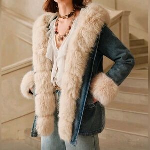 Women's Denim Jacket with Faux Fur Trim